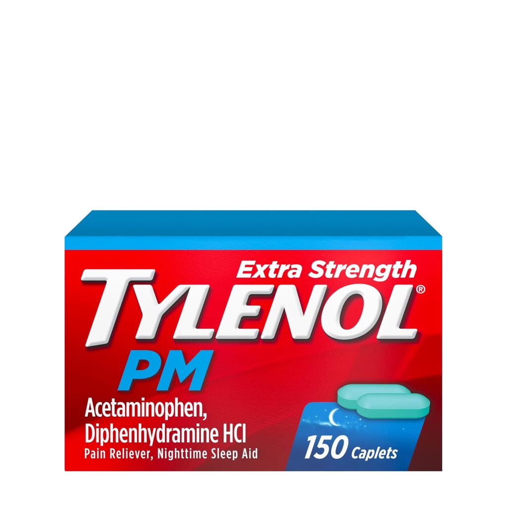 Tylenol PM ekstra styrke nattetid smertefri & søvnhjelp kapell, 500 mg acetaminophen og 25 mg difenhydramin HCl, Relief for nattesmerter og smerter, ikke-habit forming, 150 ct