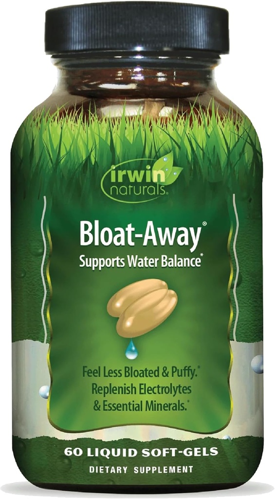 Irwin Naturals Bloat-Away - 60 flytende Softgels - Vannbalansestøtte - Replenish Electrolytes & Essential Minerals