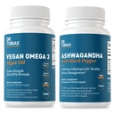 Dr. Tobias Vegan Omega 3 Algae Olje og Ashwagandha Capsules, støtter Resiliens, Immun helse, og total velvære, ikke-GMO, Vegan