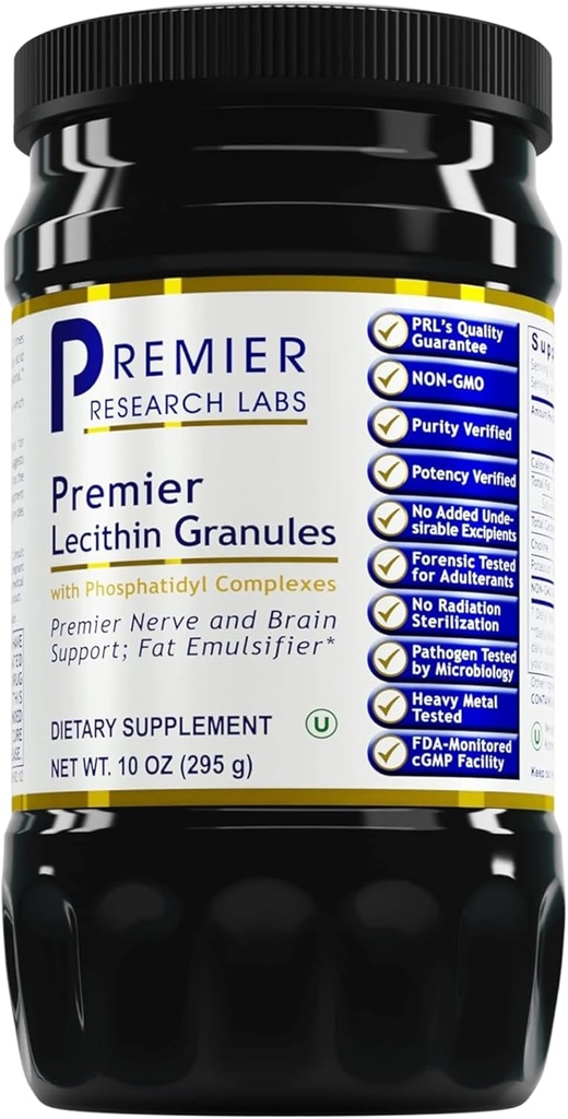 Premier Research Labs Lecithin Granules - Soya Lecithin Granules, Lecithin Supplement, Lecithin for Baking, Ikke GMO, Mat Grade Fosfolipid for Hjerne & Nerve Support - 10 oz