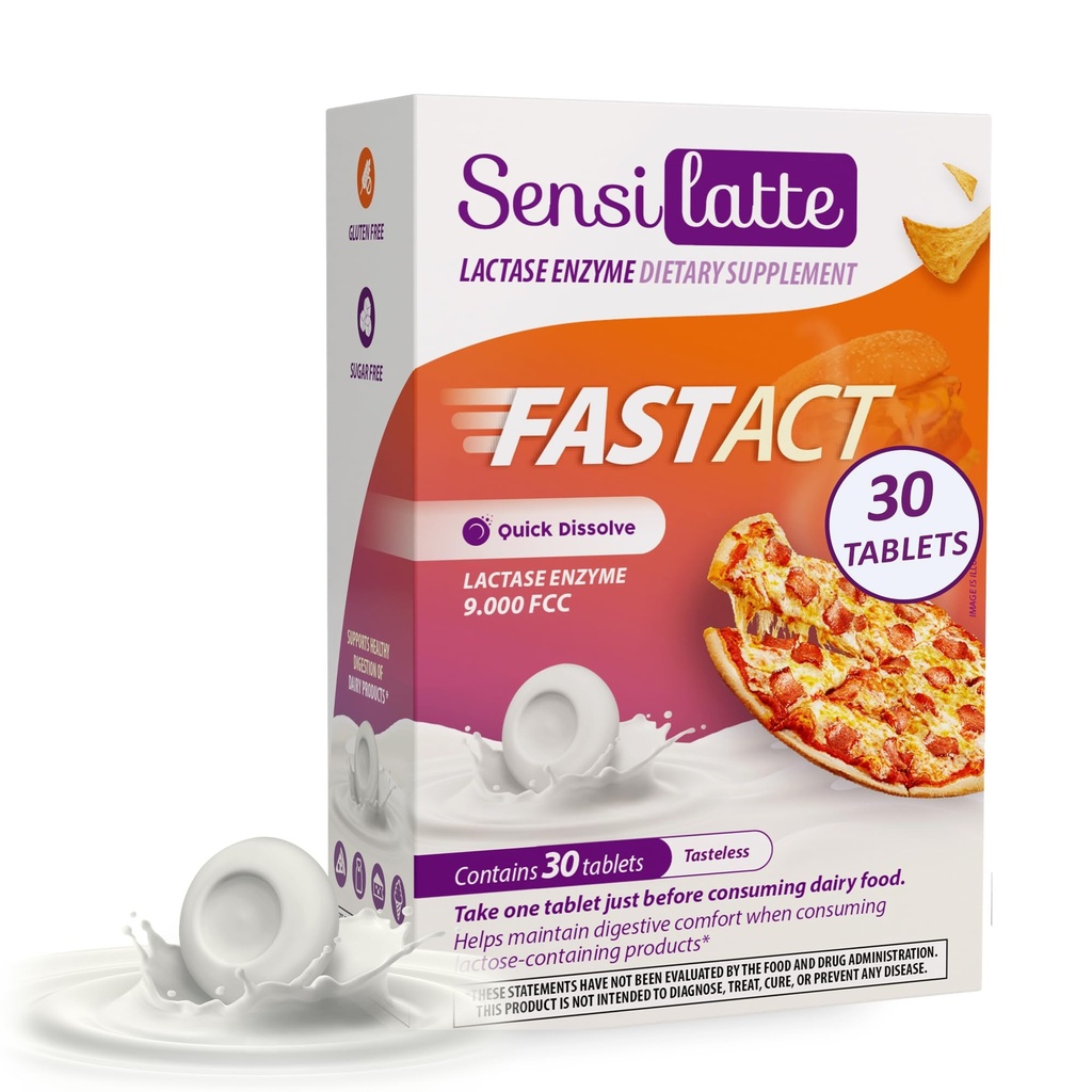 Lactase Enzyme 30 Tabletter Ingen Flavor - 9.000 FCC - Sensilante – Rask oppløsning – Hjelper med Digestive Comfort – Prati Donaduzzi