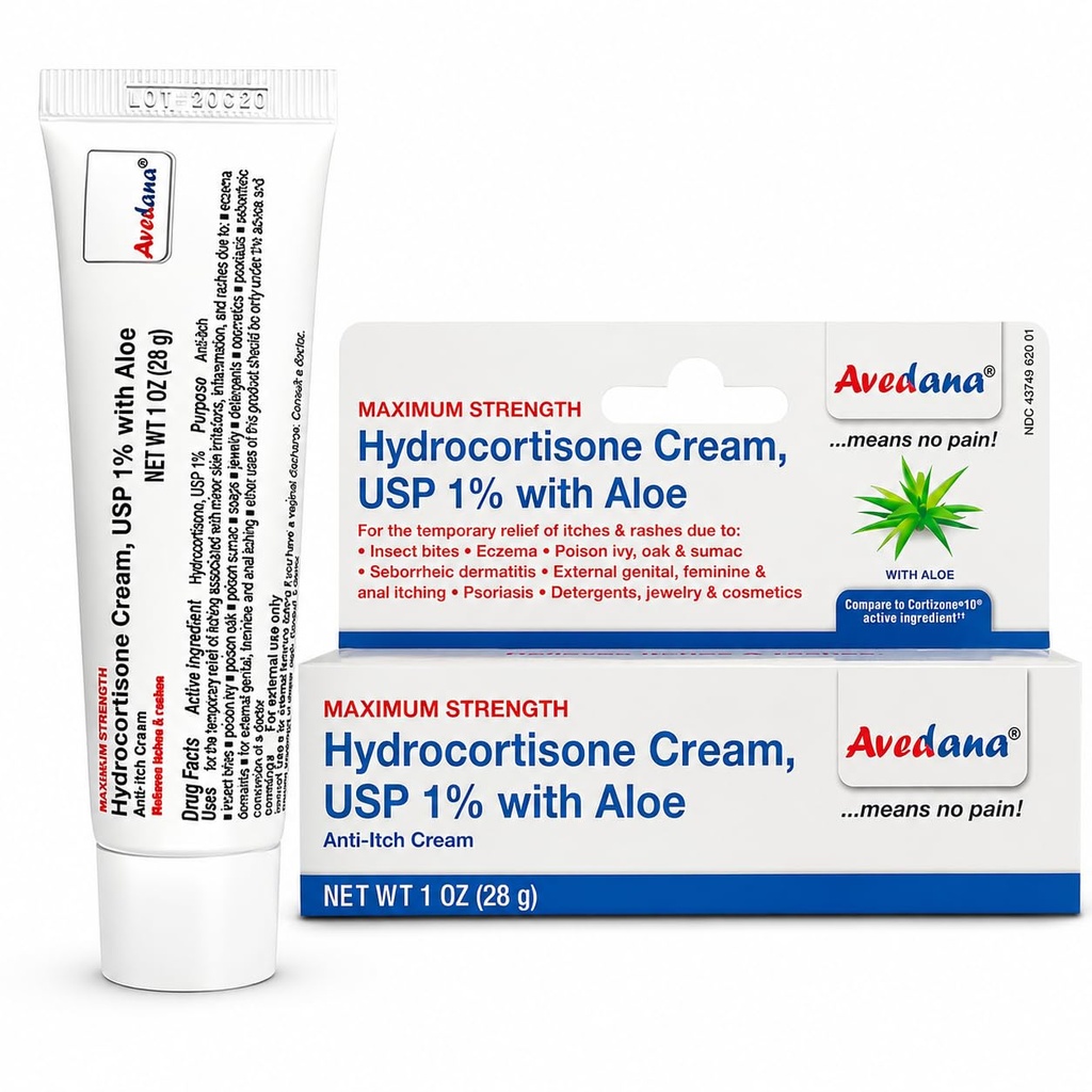 Hydrokortison krem – 1 Ounce Eczema Creme med Aloe Vera – Premium Anti-Tykke Krem Ekstra styrke – ideell for Rashes, Itchiness, Insekt Bites, Dermatitt, Detergents, Smykker