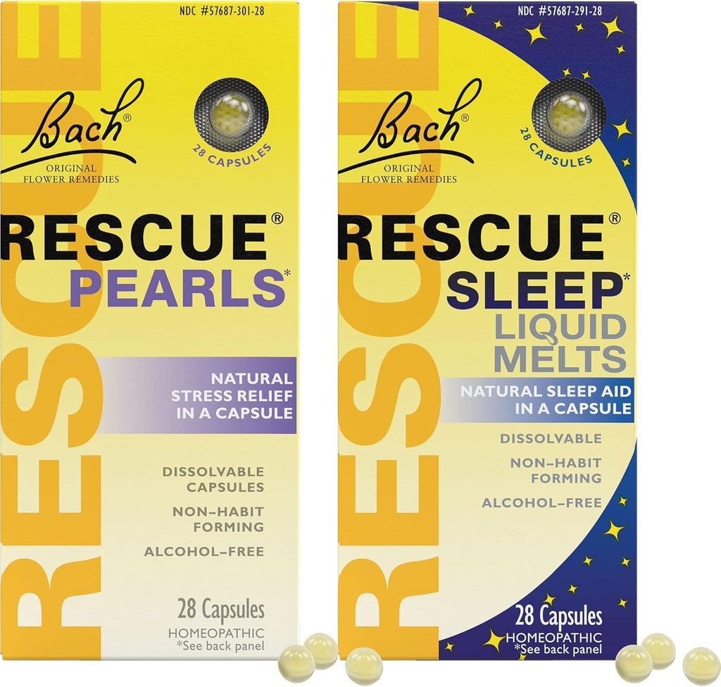 Stress & Sleep Bundle, Bach RESCUE Perler, Naturlig Stress Relief [og] Rescue søvn flytende smelter, Naturlig søvnhjelp - 2-Pk, Homeopatisk Blomster Essens