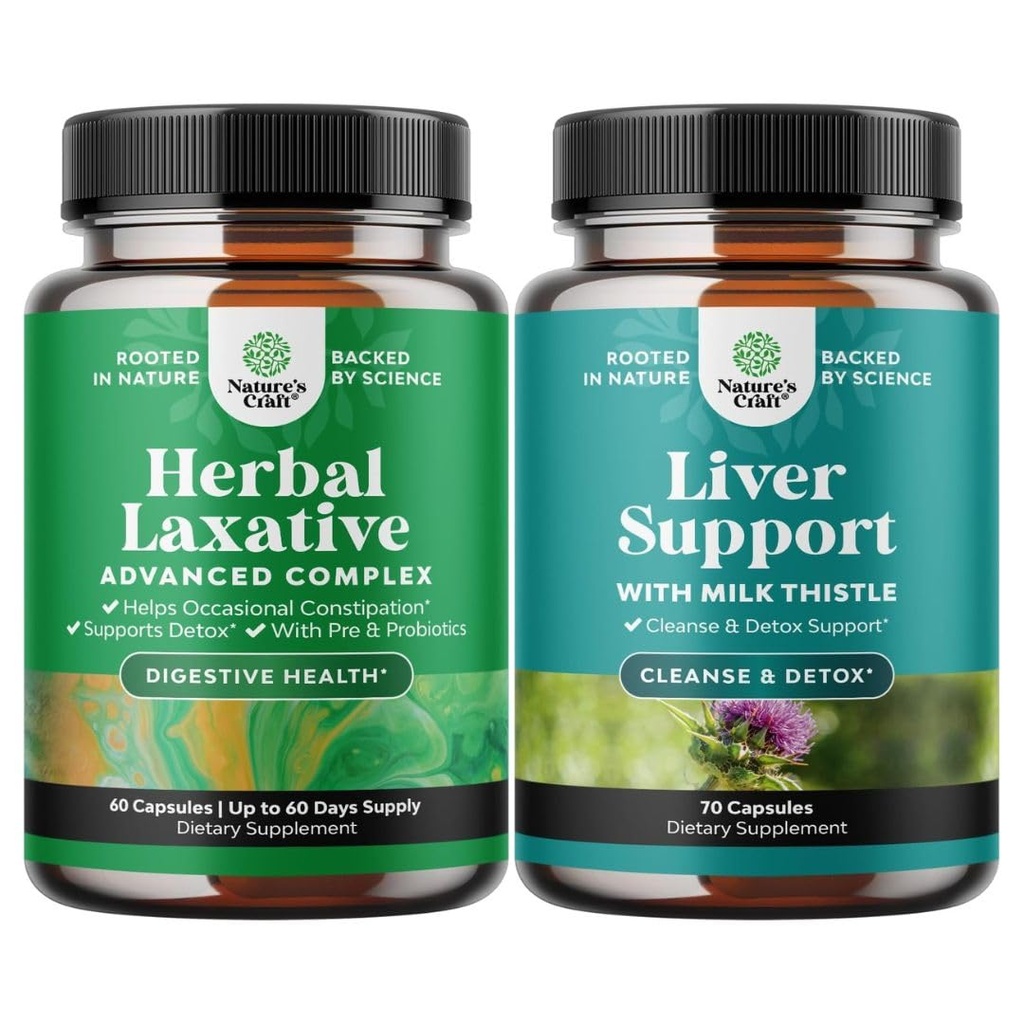 Bundle av Herbal Laxative Kapsler med probiotika og Liver Cleanse Detox & Repair Formula - Naturlig Colon Detox Digestive Support System - Herbal Liver Support Supplement med Melk Thistle