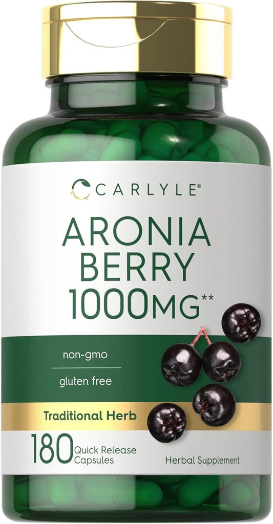 Carlyle Aronia Berry Capsules 1000 mg | 180 piller | Chokeberry ekstrakt | Ikke-GMO & Glutenfri Supplement