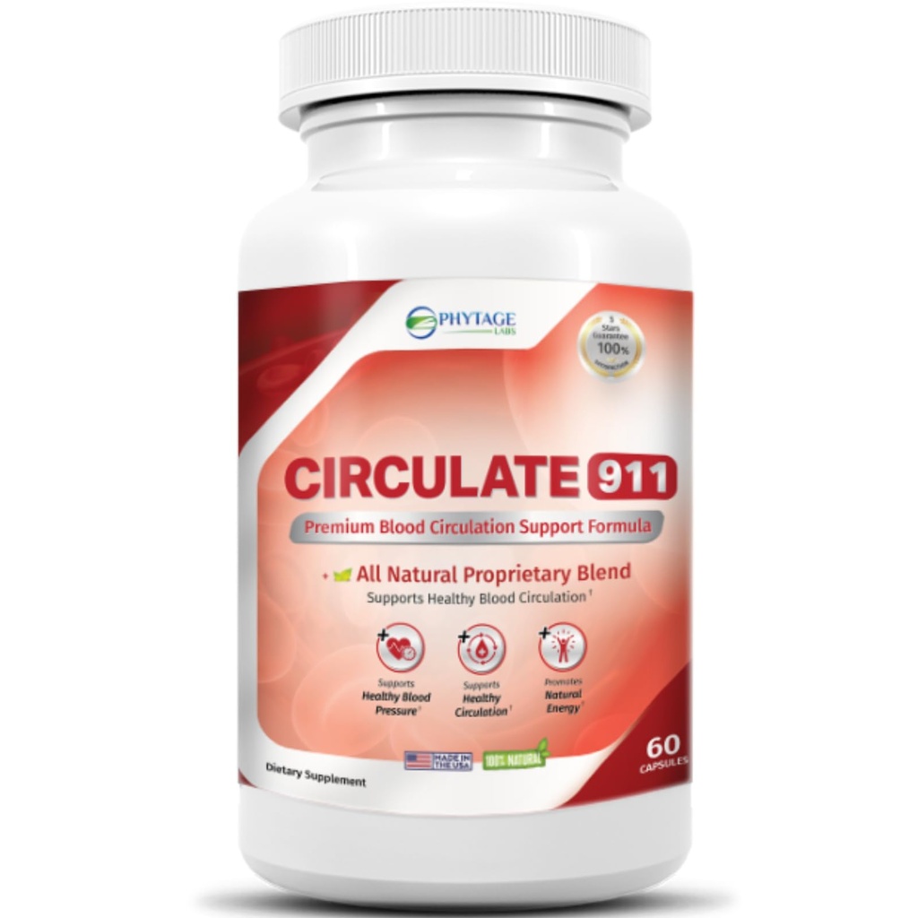 Cirkulert 911 Supplement - Blood Flow Support Natural Antioxidant & Immune Support, Sunt blodtrykk - 60 Kapsler