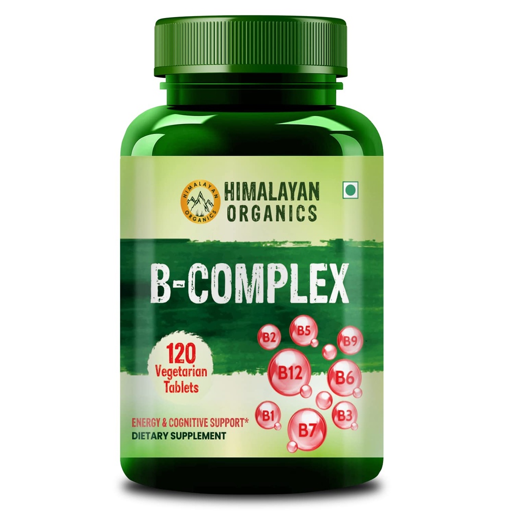 Himalayan Organics Vitamin B Kompleks med 100% RDA B1, B2, B3, B5, B6, B9 & B12 ® 120 Veg Tabletter