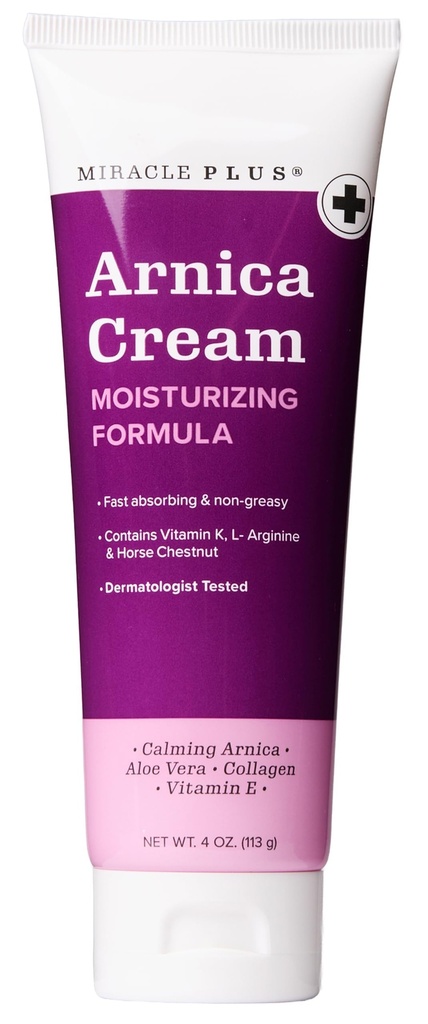 Miracle Plus Arnica Cream Bruise Relief Lotion For Bruising og Svømme på huden | Arnica Montana Extra styrke vitamin K krem | Moisturizing Formula hudpleie Gel med hestekastnut, 4 Fl Oz
