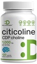 Citicoline CDP Choline, 1000 mg per servering, 120 kapsler – Ekstra styrke Choline Supplements – Nootropic B vitamin egenskaper – fremmer hjerne helse, minne og fokus – Ikke-GMO