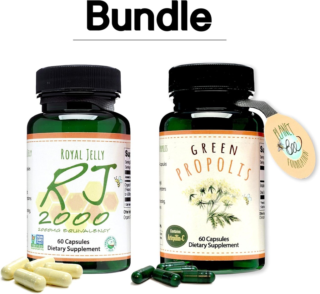 Greenbow Royal Jelly 2000mg Ekvivalent – Ikke GMO laget med organisk Royal Jelly 60 caps Grønn Propolis – Ekte brasiliansk Grønn Propolis, inneholder Artepillin C 60 caps