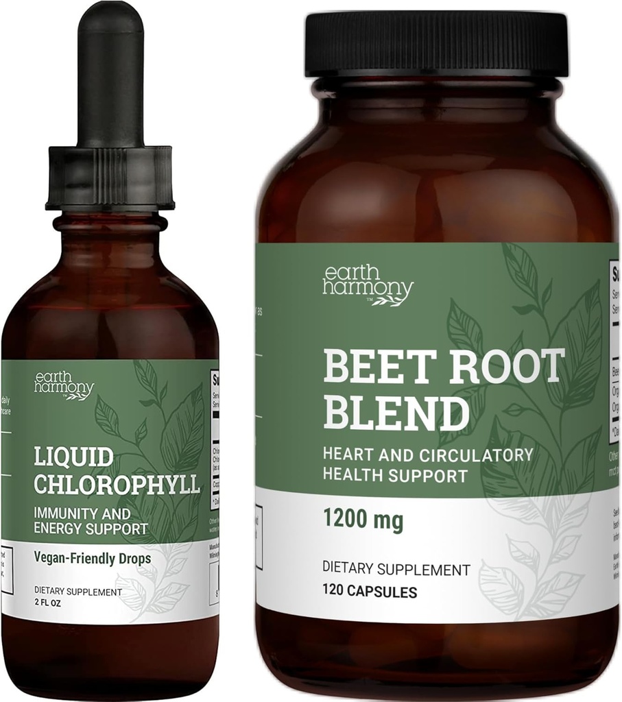 Jord Harmoni flytende klorofyll & beet rot pulver og juice blanding - 2 fl Oz & 120 kapsler