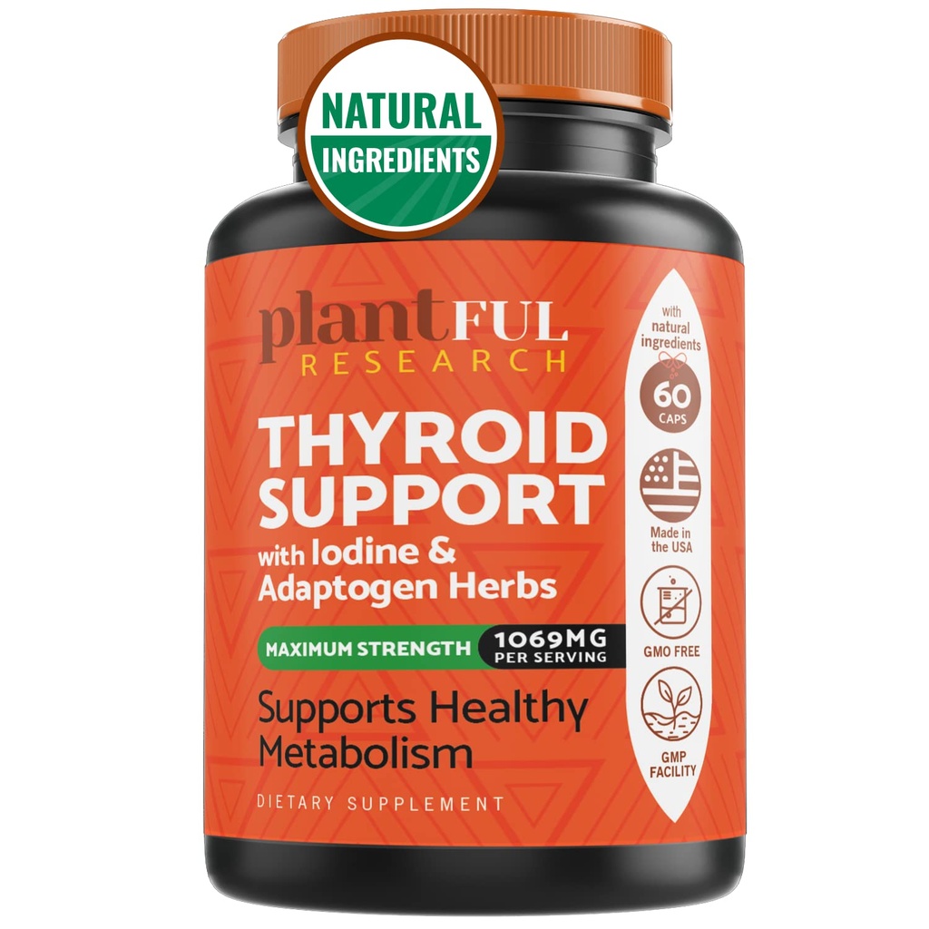 Thyroid støtte for kvinner og iodin Supplement ǀ Forbedret absorpsjon Thyroid kompleks for energi, metabolisme, fokus formel, avslapping med Ashwagandha, L-tyrosin og Adaptogens Non-GMO