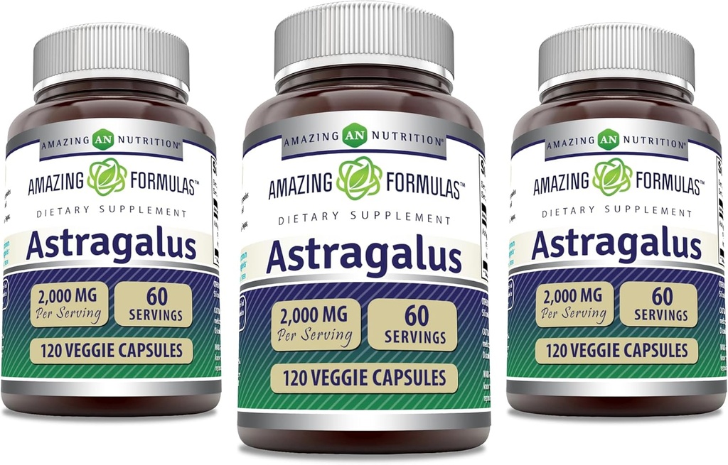 Amazing Formler Astragalus 2000 mg Per Serving Capsules Supplement | laget av ren Astragalus Membranaceus Plant Root Extract | Ikke-GMO | Glutenfri (120 greve | 3 pakke)