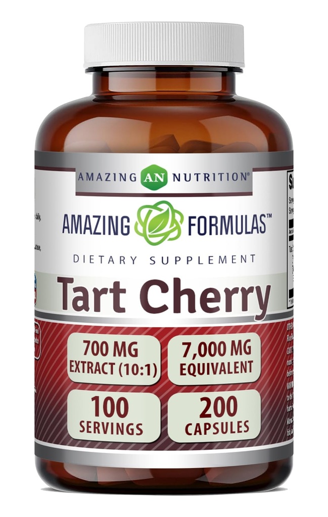 Amazing Formler Tart Cherry Ekstrakt 700 Mg Ekstrakt (10:1) Per Serving Kapsler Supplement | Ekvivalent med 7000 Mg | Ikke-GMO | Glutenfri | Laget i USA (1 Pakke | 200 Count)