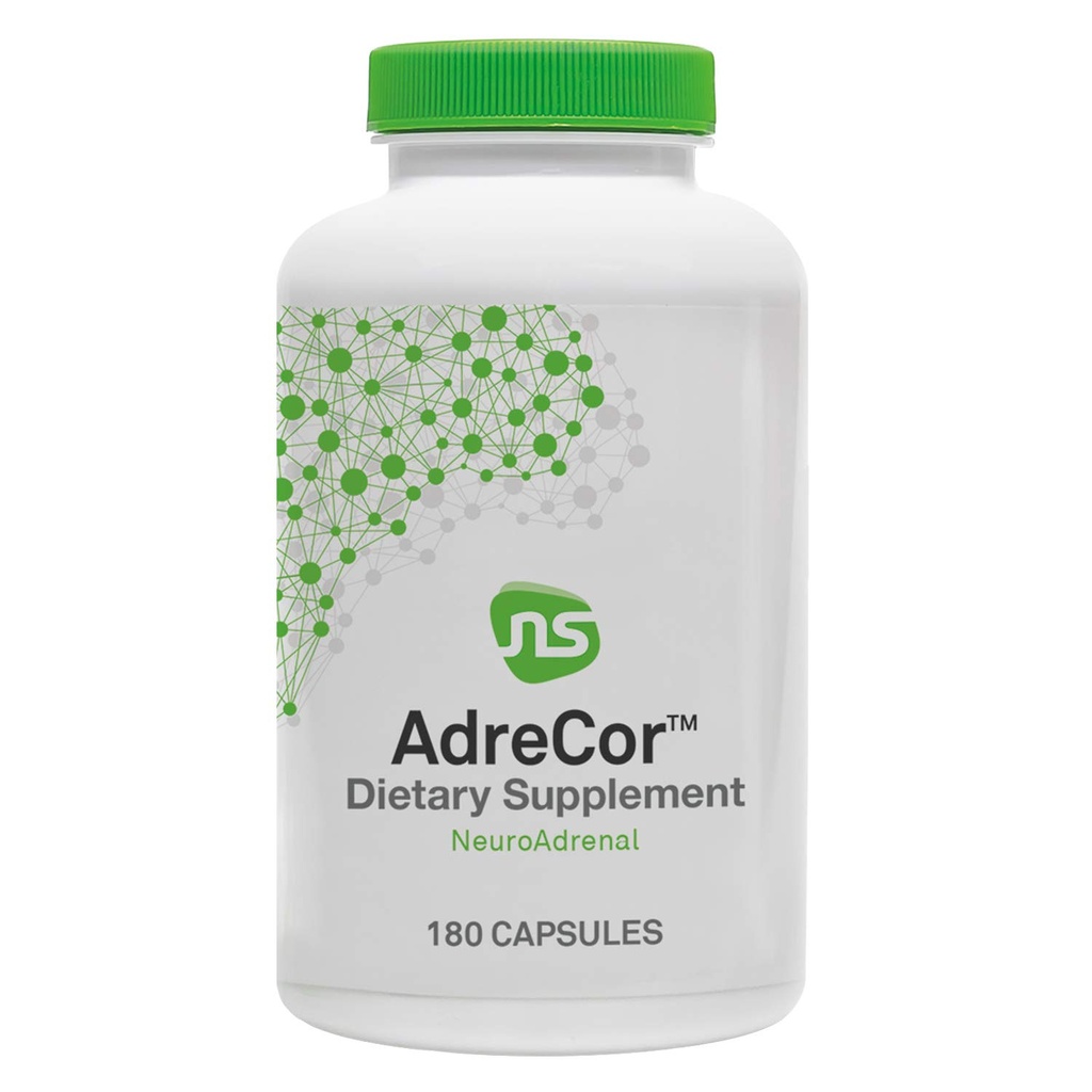 NeuroScience AdreCor - Adrenal støtte & energi Supplement med Rhodiola Rosea, vitamin B6 & grønn te ekstrakt - bidrar til å redusere tretthet og hjerne tåke, fremmer mood & stress management (180 kapsler)