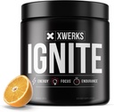 Xwerks ignite oransje pre trening pulver, naturlig keto pre trening for kvinner og menn med eksplosiv energi, Glutenfri blanding for utholdenhet og utholdenhet, 150 mg koffein, 30 serveringer