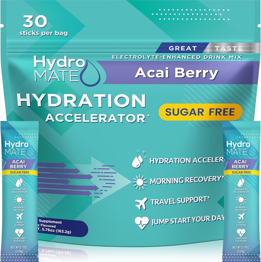 Elektrisk pulver sukkerfri hydrasjon pakker Acai Berry HydroMATE 30 Sticks