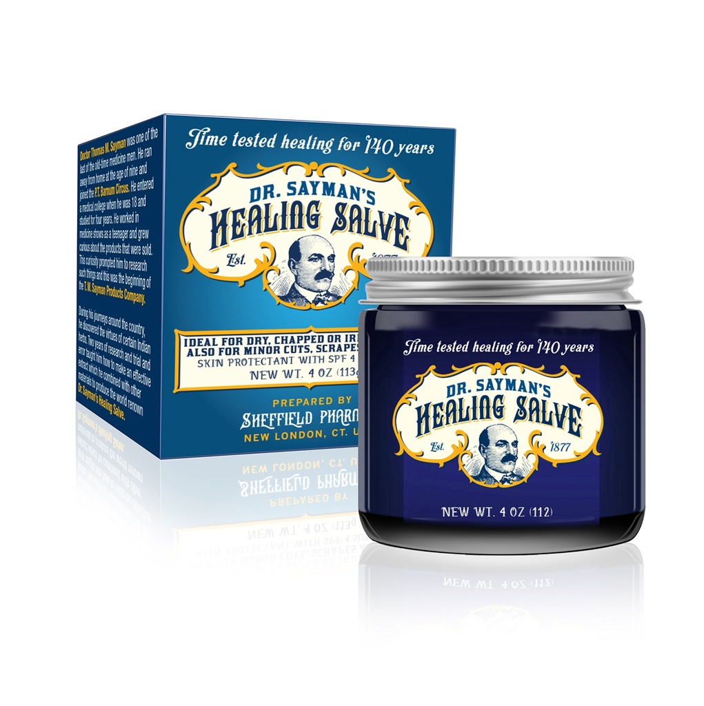 Dr. Saymans helbredende salve – den opprinnelige hudpleieovnen og beskyttende / stor for kløe, tørr og sensitive hud/forhandlinger brakket føtter, rå hæler og kapret lepper (4oz.)