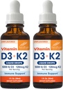Sandhu vitamin D3 K2 Drops for voksne | 5000 IU D3 Liquid, 120mcg K2 Supplement 1 Fl Oz (pakke med 2) | D3K2 støtter superabsorpsjon, energi, immune, muskel helse for menn og kvinner