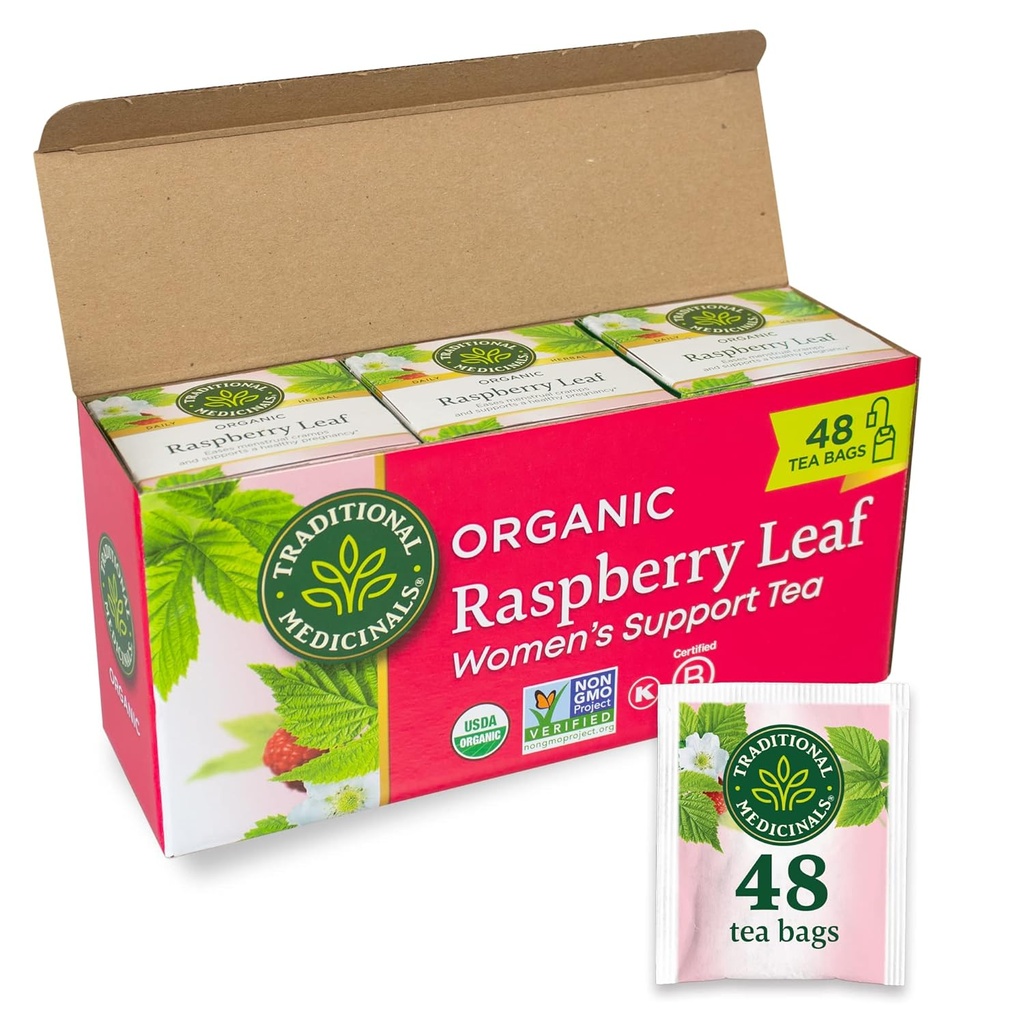 Tradisjonelle medisiner Te, organiske bringebærblad, Eases Menstruell Cramps, støtter en sunn graviditet, 48 teposer (3 pakke)