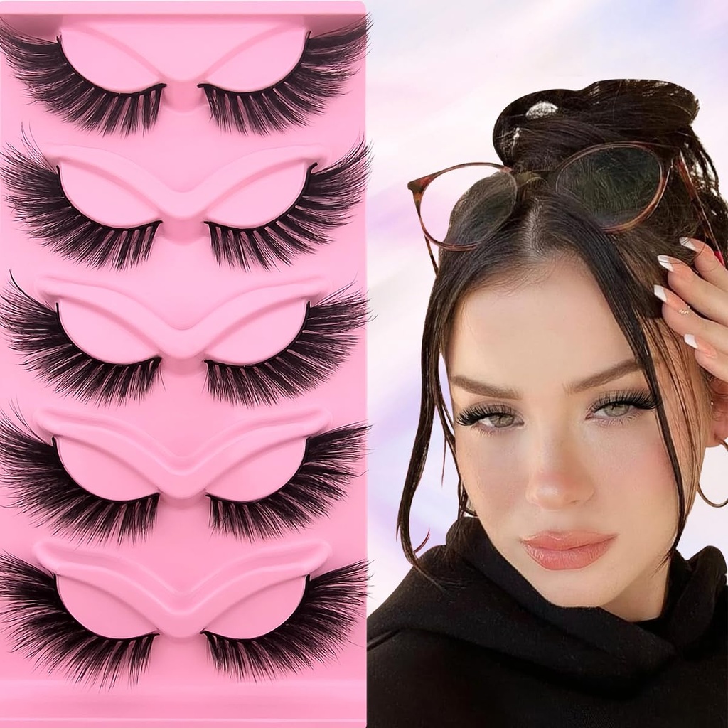 Fox Eye Wispy Eyelashes 20mm Lang Cat-Eye Lashes Engle Wing Lashes Faux Mink Falske Eyelashes Naturlig utseende 5 Par pakke