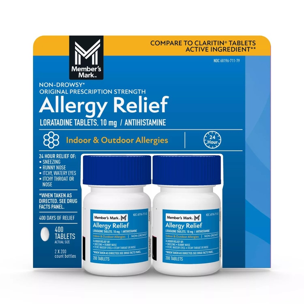 Medlemsmerkeallergi Loratadin 10 mg Antihistamin (sammenliknet med Claritin), tabell, 400-tall