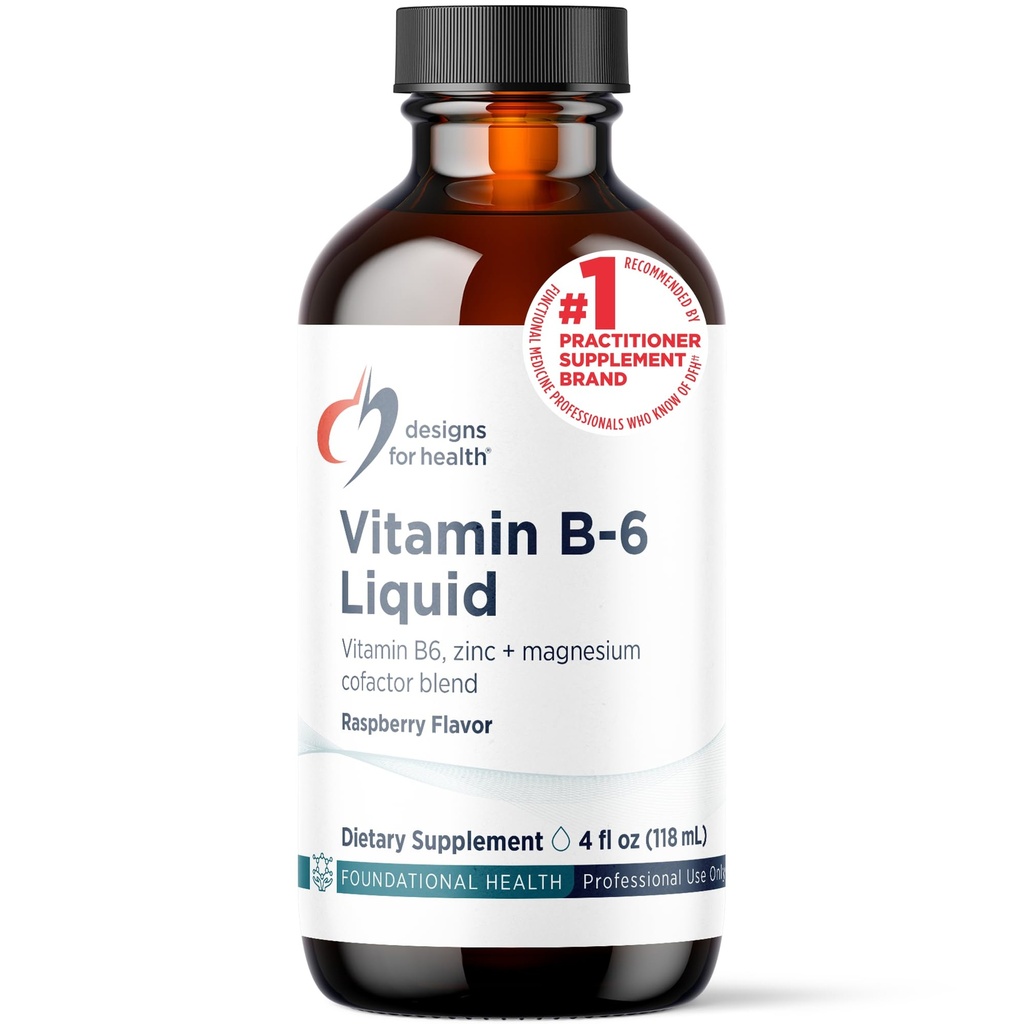 Designs for Helse Vitamin B6 Flytende - 50 mg B6 med Magnesium Chelat + Sink Supplement - Absorberer enkelt + Great Tasting Raspberry Flavor (24 Serveringer / 4 Fl Oz)
