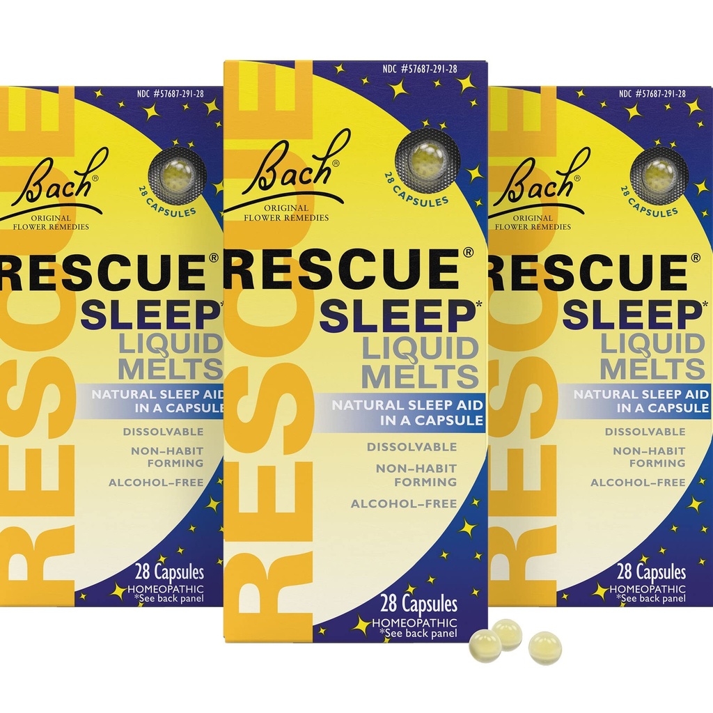 RESCUE Bach søvn flytende smelter, naturlig oransje vanilla flavor, naturlig søvnhjelp, stress relief, homøopatisk blomst essens, fri for melatonin, ikke-alkohol, 3 pakke, 28 telle hver