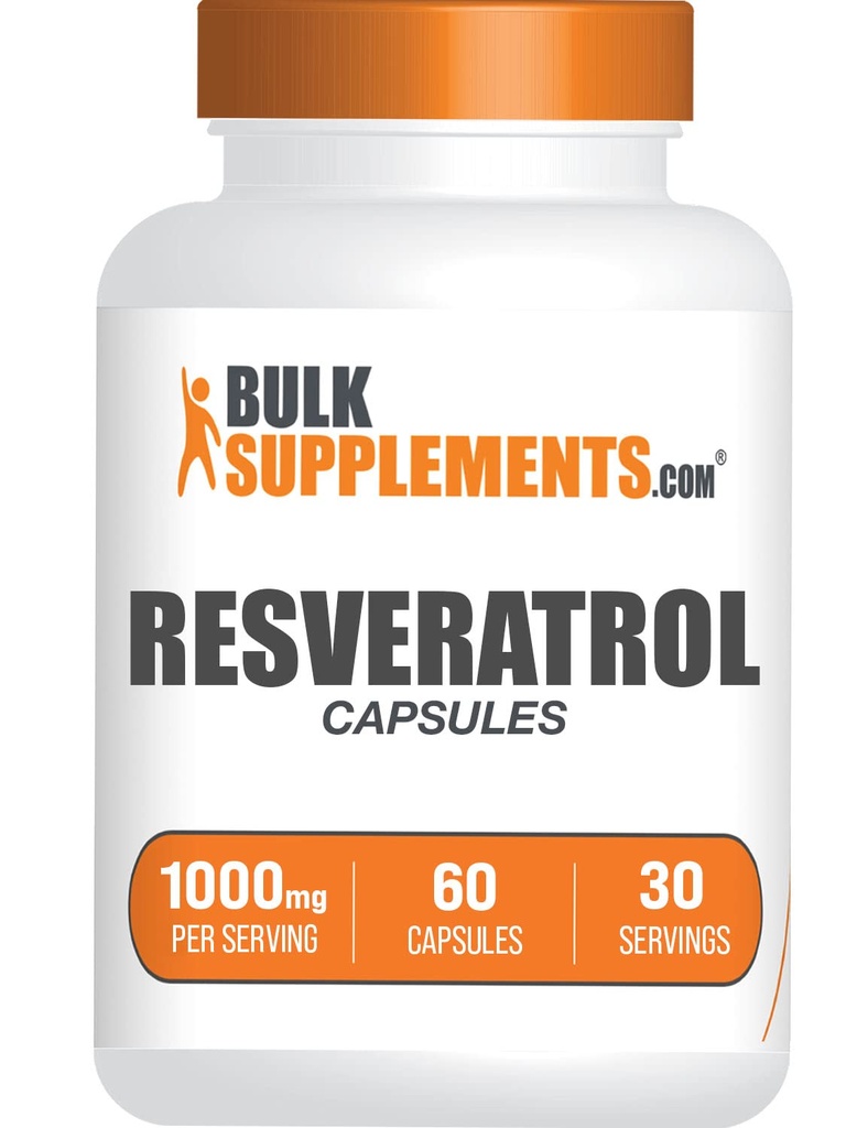 BulkSupplements.com Resveratrol Capsules - Resveratrol Supplement, Polygonum Cuspidatum, Resveratrol 1000mg - Antioksidanter Supplement, Resveratrol piller - 2 kapsler per servering, 60 kapsler