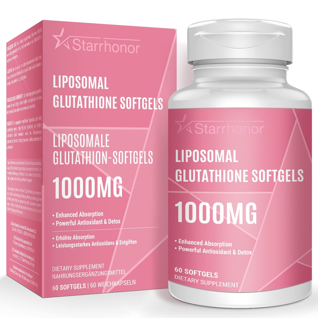 Liposomal glutathion Softgels 1500MG, Redusert glutation Supplement med vitamin C, bedre absorpsjon, ikke-GMO Kraftig antioksidant for sunn aldring, Detox, immun helse, 60 Softgels