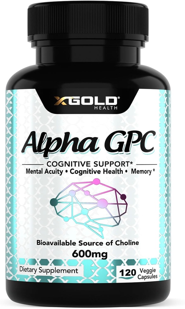 Alpha GPC Choline 600mg, 99% ren nootropisk kosttilskudd, 120 Veggie kapsler, Kognitiv forsterker for hukommelse, hjerne helse og fokus