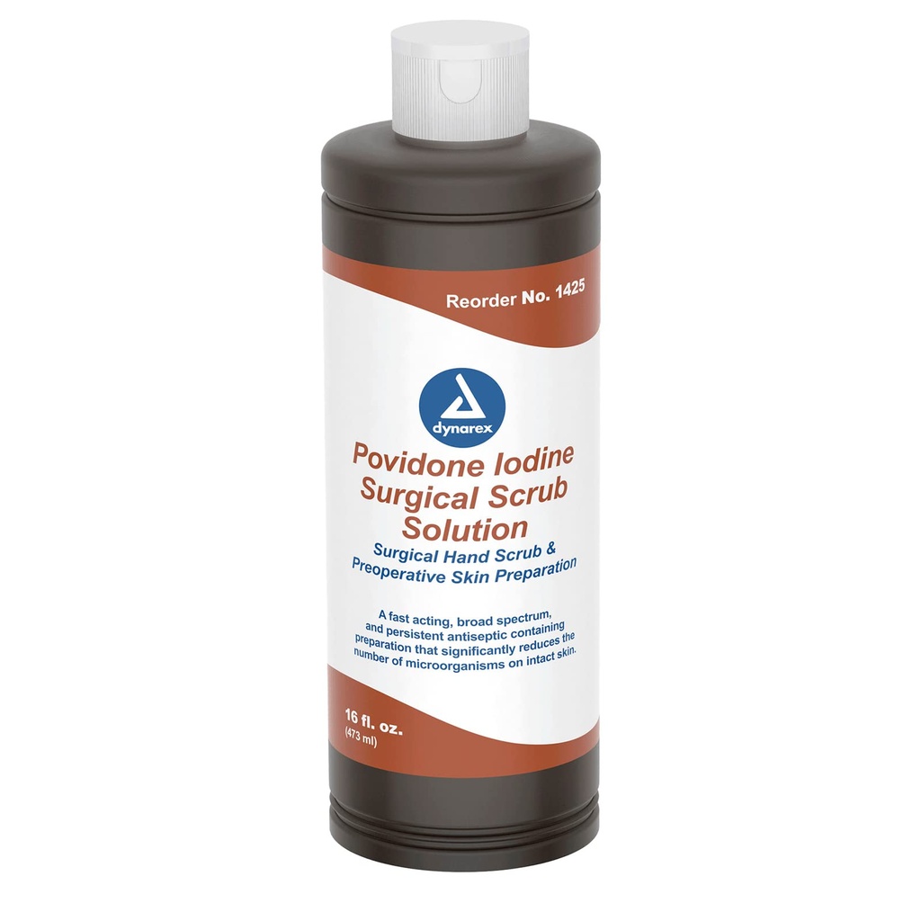 Dynarex Povidon-Iodine Scrub løsning, antiseptisk løsning for hud og Mucosa, ideell for kirurgisk site fremstilling, inneholder Povidon jodin 7,5 %, 16 fl oz., 1 flaske