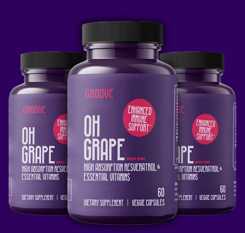 Oh Grape Resveratrol Supplement 525mg (60 kapsler) | Støtter kognitiv funksjon, hjerte helse og immunsystem | drevet med sink, magnesium og andre essensielle næringsstoffer