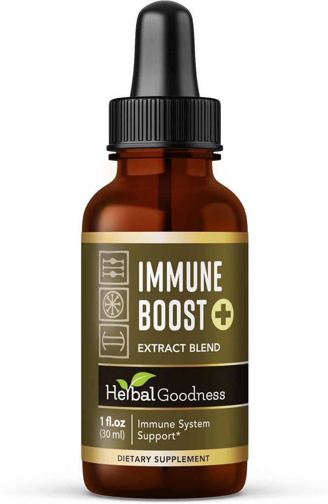 Herbal Goodness Immune Support Liquid 1oz – Naturlig Herbal Supplement for immun- og gut-helse, flytende vitaminer for voksne og barn, med Echinacea, Astragalus og Graviola – 1 flaske
