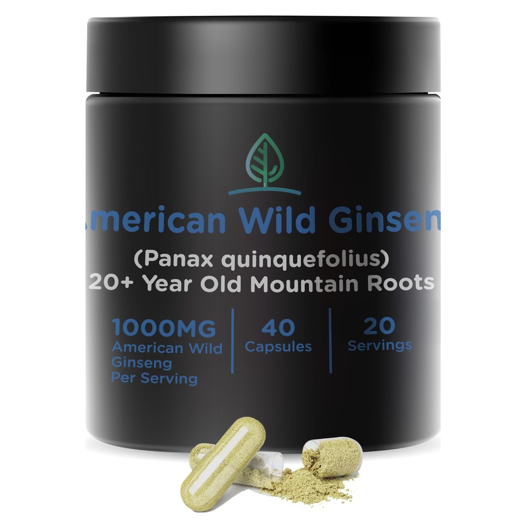 Holistisk Bin Wild American Ginseng Capsules Pure Organic Ginseng Supplement laget med Wild Harvested 20+ År Gamle Roots fra Appalachia (Panax Quinquefolius)
