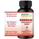 SHIFAA NUTRITION Energize, Naturlig Daglig Energi Vitaminer | Jitter-fri, 60 Serveringer | Støtter Fokus, Mood, Hjerne, Metabolisme | m/kaffein & Taurin, B1, B2, B5, B6, B7, B9, B12 Halal vitaminer