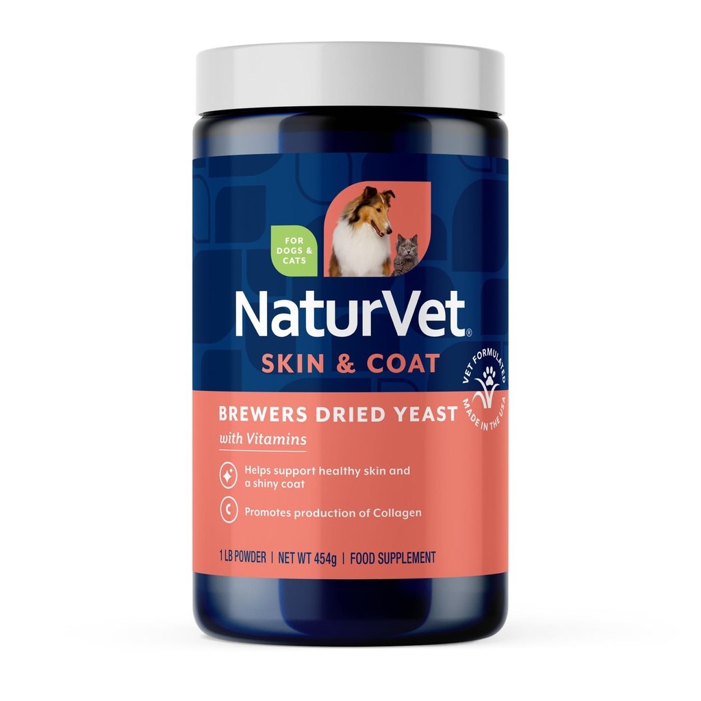 NaturVet Brewers Tørket Yest Formula med hvitløk Flavoring Plus vitaminer for hunder og katter, pulver, laget i USA med globalt kilde ingredienser 1 pund