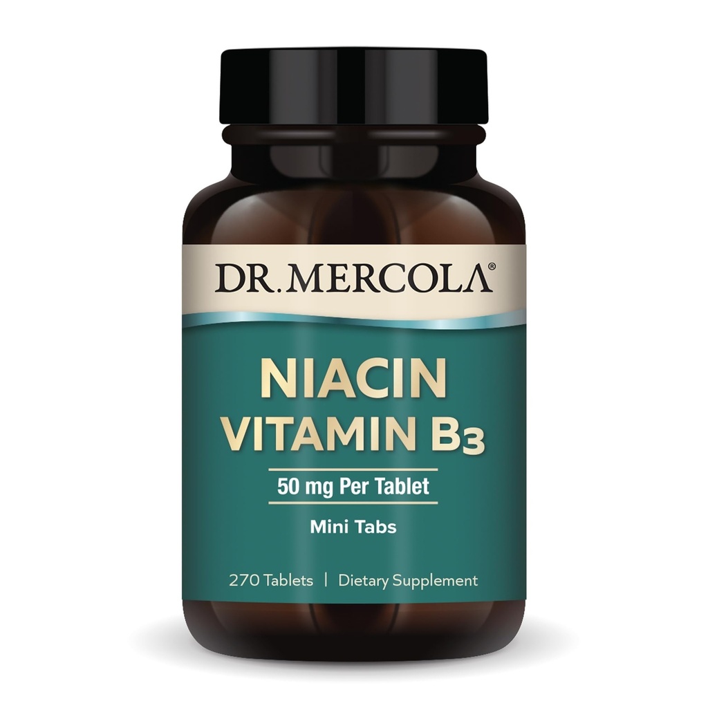 Dr. Mercola Niacin vitamin B3, 90 serveringer (270 tabletter), kosttilskudd, Mini-faner, essensiell B-vitamin, ikke-GMO