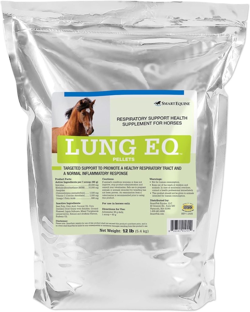 SmartEquine Lung EQ Pellets for innovert respiratorisk støtte | Hestehelse | Spirulina for hester med antioksidanter, urter, mineraler | Equine Pellet for respiratorisk støtte | 12 LB