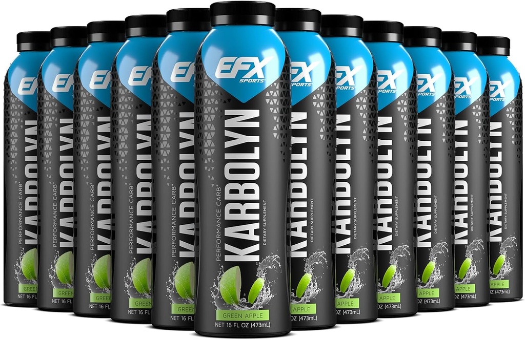 EFX Sports Karbolyn Drivstoff Drink | Pre, Intra, Post Trening Carbohydrat Drink | Karbohydrat Last, Elegant Energi | Stimulant & Sukker Gratis | 12 Pack (Green Apple)