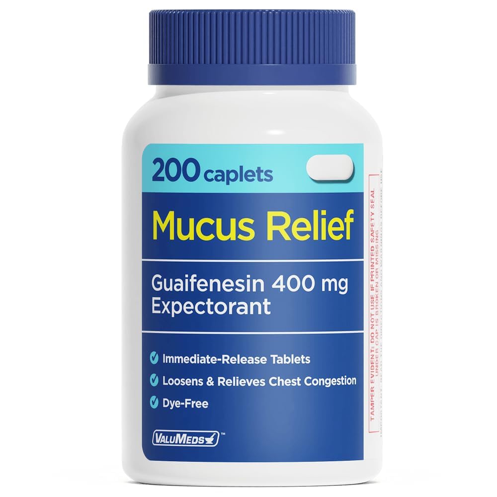ValuMeds Mucus Relief Guaifenesin 400mg (200 kapell) | Maksimal styrke | Mucus Thinning for forkjølelse, bryst kongestasjon, influensa, nærende | Forventning og decongestant
