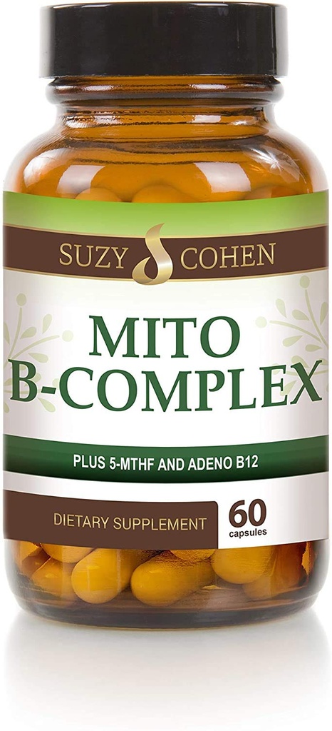 Suzy Cohen, Mito B Complex Dietary Supplement, 5-MTHF, Adeno B12, Metylering støtte, støtter sunn nervesystem, økt energi, vitamin B, 60 Serveringer