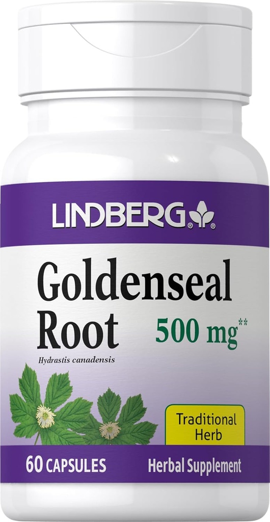 Lindberg Goldenseal Root Capsules | 500 mg | 60 kapsler | Tradisjonell urt | Ekstrakt Supplement | Ikke-GMO, Glutenfri