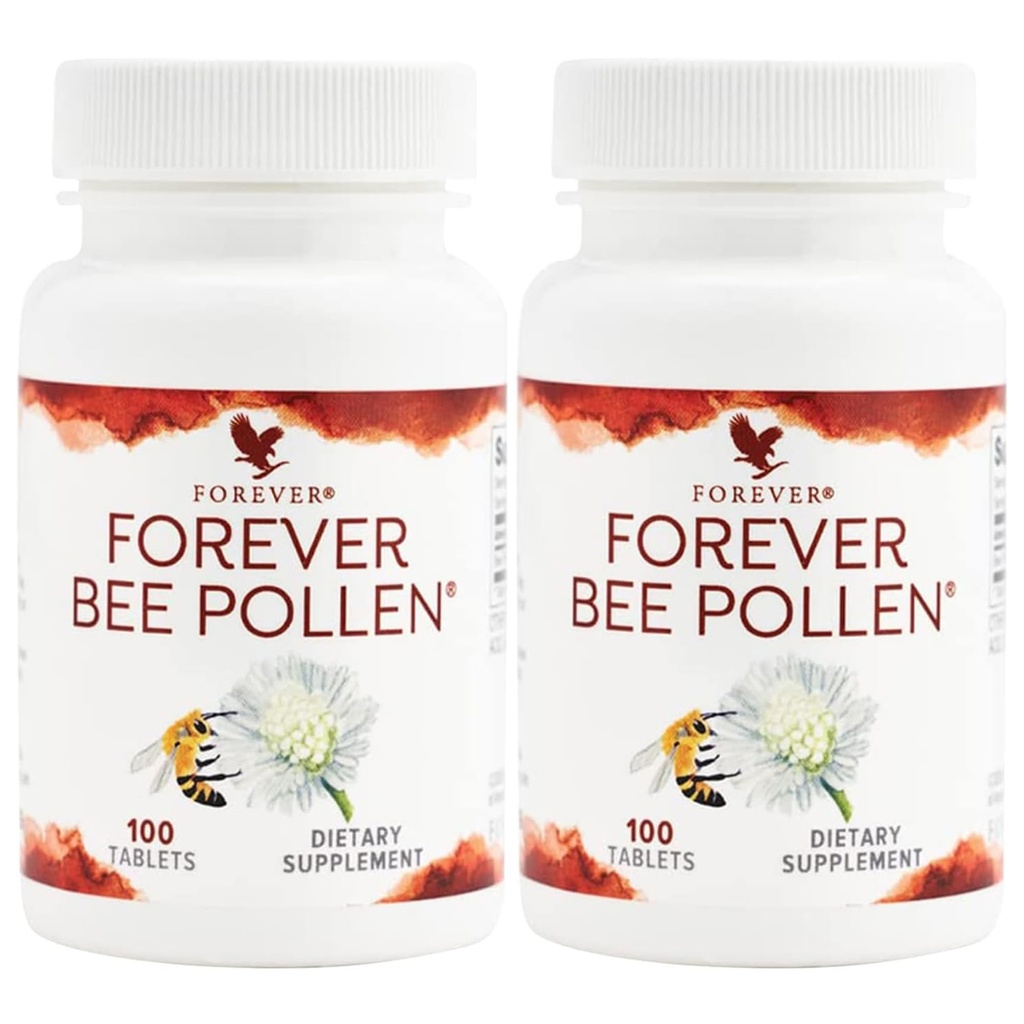 Forever Living - Bee Pollen - Energi og ernæring med bioaktive forbindelser - Vegetarisk og glutenfri - 100 tabletter (pakke med 2)