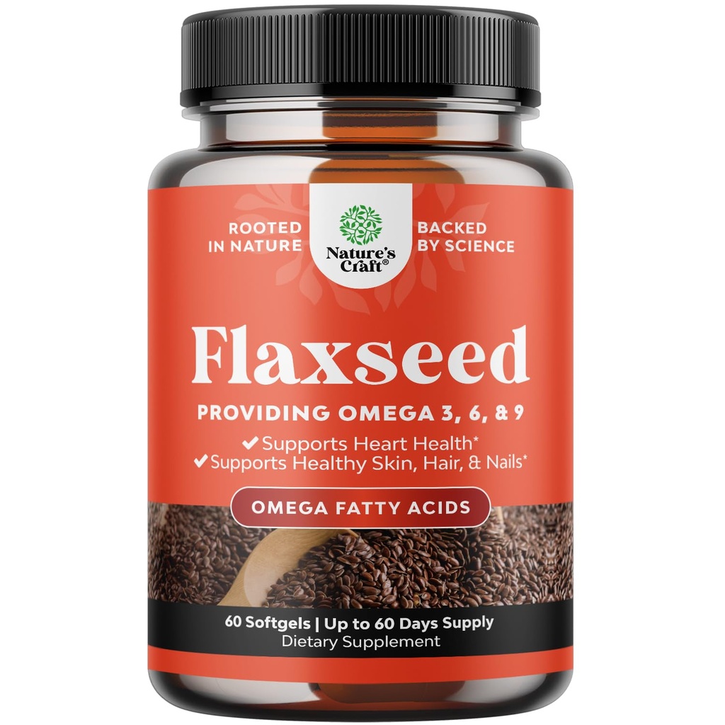 Flaxfrø Olje 1000mg Softgels - høy potens Flax Seed Olje Softgels for hjertehelse Digestion og hjerne støtte - kald presset organisk Flaxfrø Levert Plante Basert Omega 3 6 9