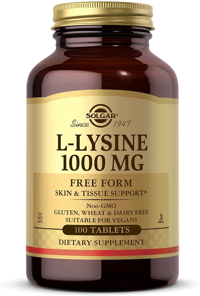 Solgar L-Lysine 1000 mg, 100 tabletter - Forbedret absorpsjon og assimilasjon - fremmer integritet av hud og lepper - kollagenstøtte - Aminosyrer - Ikke GMO, Vegan, Glutenfri - 100 Services