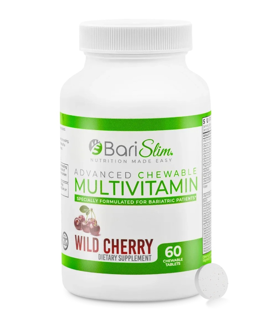 BariSlim Advanced Chewable Bariatric Multivitamin Tabletter - Bariatrisk Vitamin og Supplement for Post Bariatrisk kirurgi inkludert gastrisk bypass og gastrisk erme | Wild Cherry (60 greve)