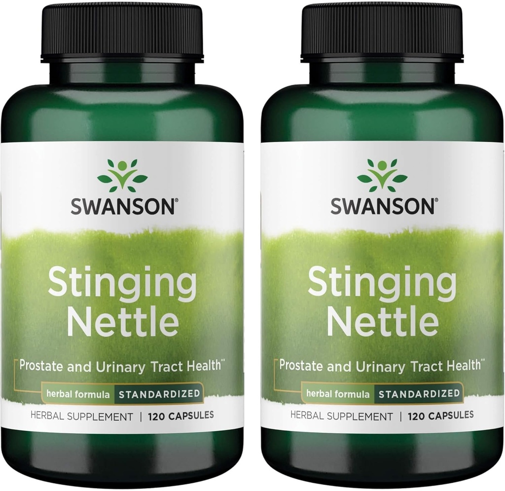 Swanson Stinging Nettles - Herbal Supplement Prostate Health & Urin Tract Support - Naturlig formel som støtter pustende helse og flytende balanse - (120 kapsler) (2 pakke)