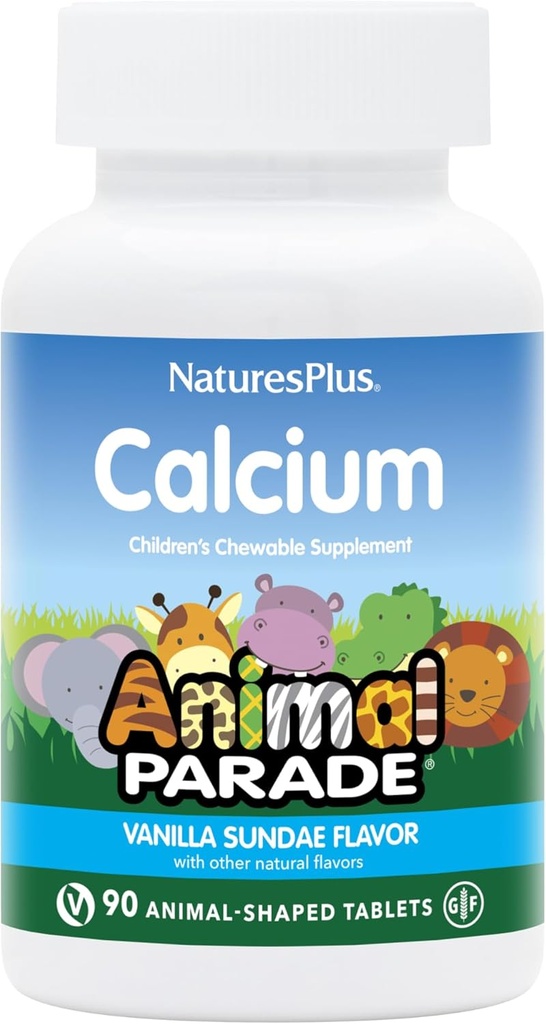 NaturesPlus Animal Parade Kalsium, Vanilla Sundae Flavor - 90 Animal-Shapede Chewable Tabletter - Pakke med 2 - fremmer sunne bein - Vegan, Glutenfri - 180 Total Services