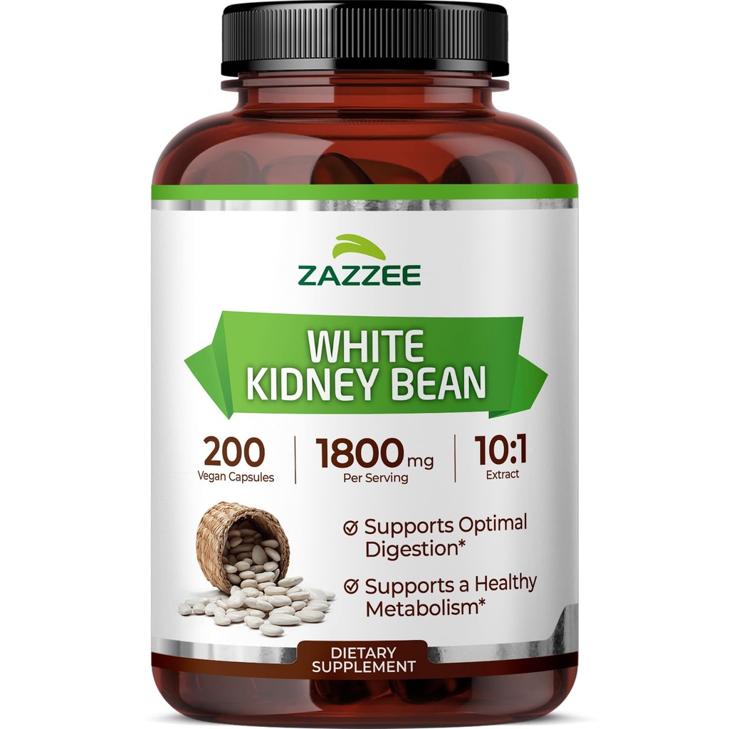 Zazzee Hvit Nyrebønne 10:1 Ekstrakt, 1800 mg per servering, 200 vegansk kapsler, over 2 måneders forsyning, standardisert, konsentrert 10X ekstrakt, 100% vegetarisk, all-naturlig og ikke-GMO, laget i USA